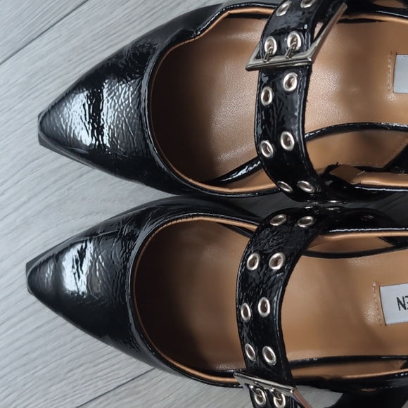 Steve Madden Black Patent Flats with Studded Strap - Picture 10 of 16